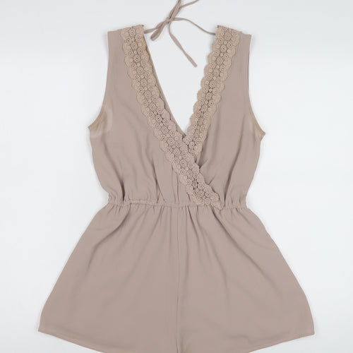 New Look Women's Beige Playsuit Lace Detail Size S