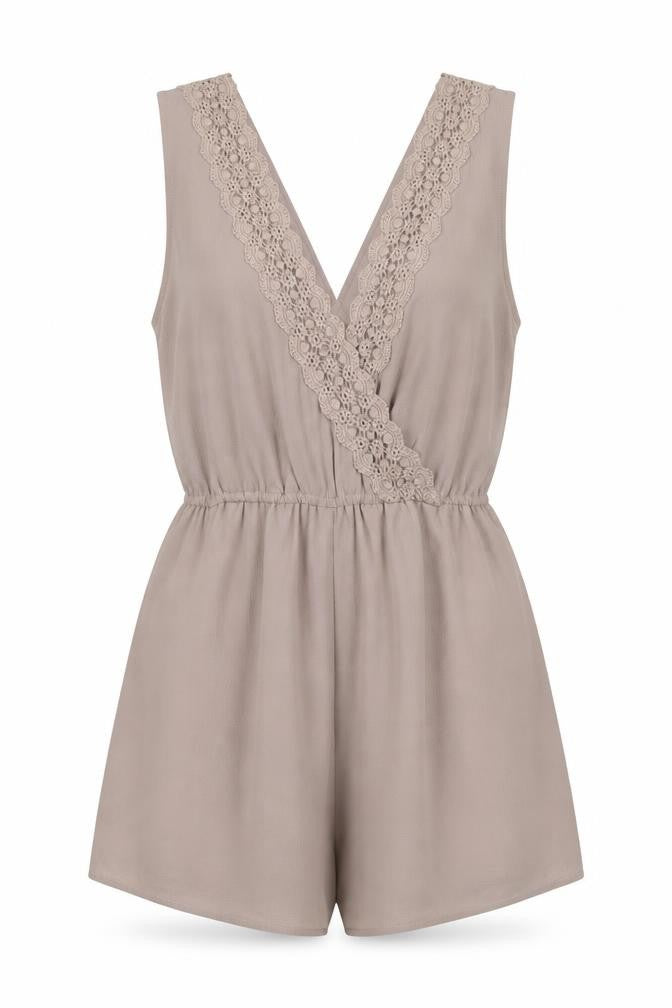 New Look Women's Beige Playsuit Lace Detail Size S