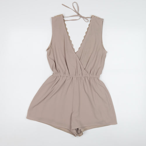 New Look Women's Beige Playsuit Lace Detail Size S