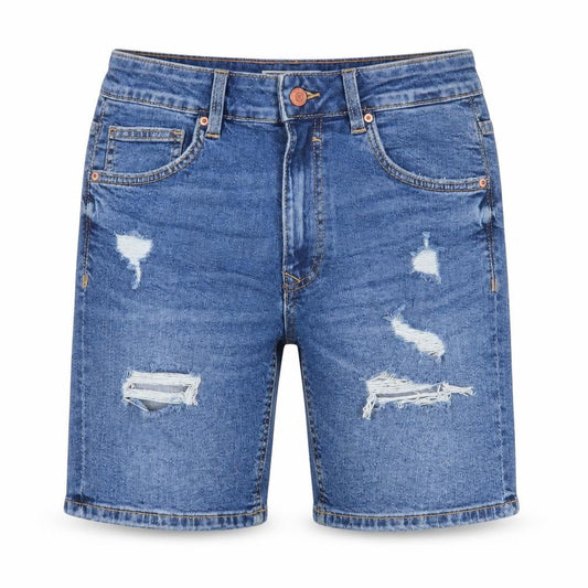 Bershka Men's Blue Denim Distressed Shorts, Size S