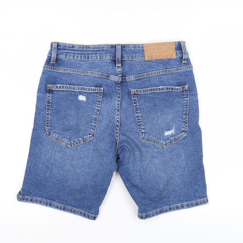 Bershka Men's Blue Denim Distressed Shorts, Size S