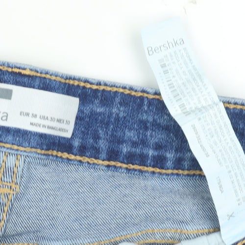 Bershka Men's Blue Denim Distressed Shorts, Size S