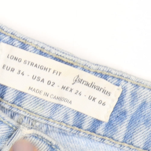 Stradivarius Women's Blue Distressed Straight Jeans Size 6