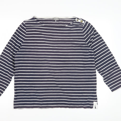 Jaeger Women's Blue Striped Cotton T-Shirt, Size L, 3/4 Sleeve