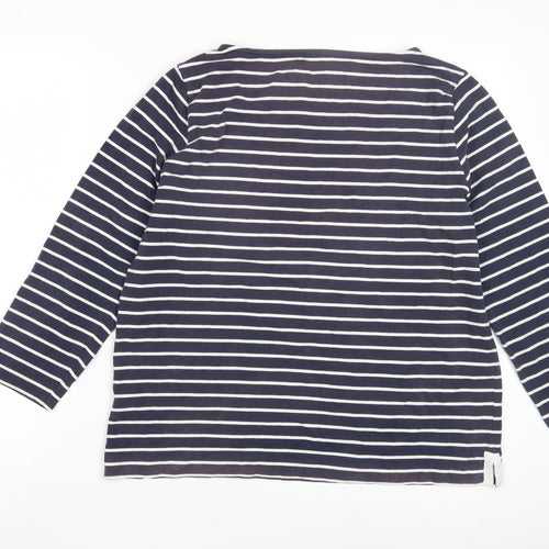 Jaeger Women's Blue Striped Cotton T-Shirt, Size L, 3/4 Sleeve