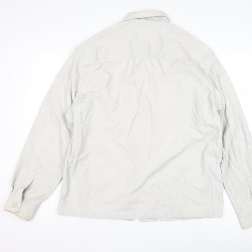 H&M Men's White Cotton Jacket, M, Casual, Full Zip