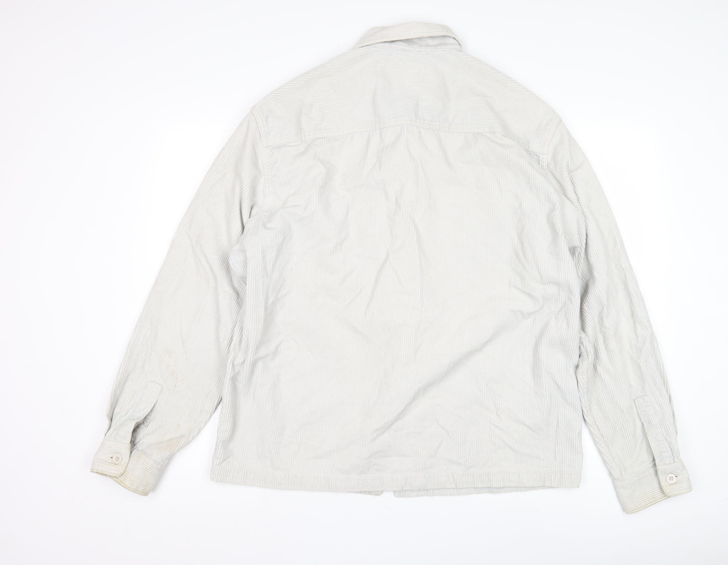 H&M Men's White Cotton Jacket, M, Casual, Full Zip