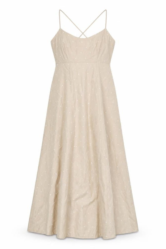 Front view of Oasis Women's Beige Polka Dot Dress, size 10
