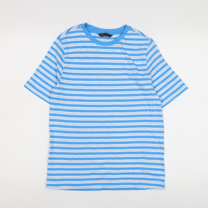Marks and Spencer Women's Blue Striped T-Shirt Size 6