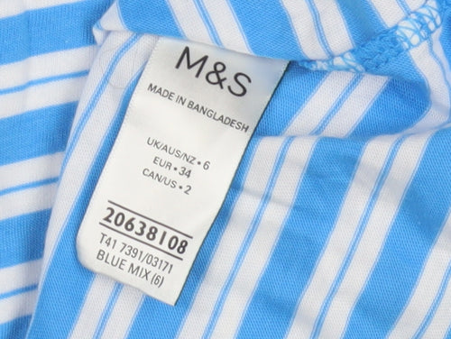 Marks and Spencer Women's Blue Striped T-Shirt Size 6