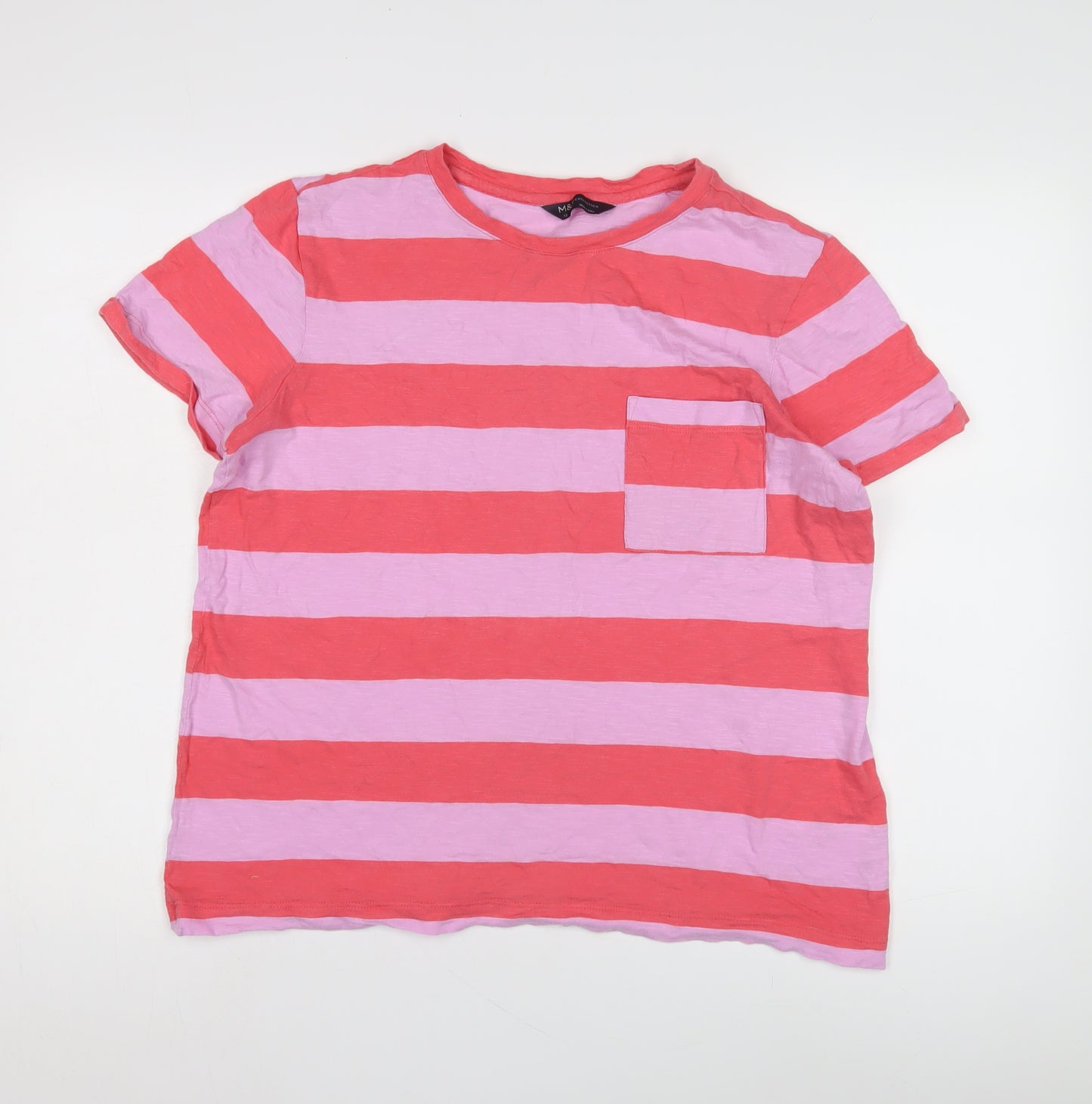 Marks and Spencer Women's Pink Striped T-Shirt, Size 12