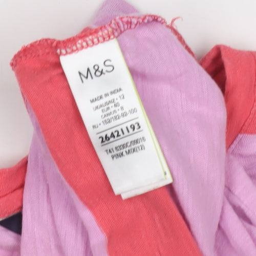 Marks and Spencer Women's Pink Striped T-Shirt, Size 12