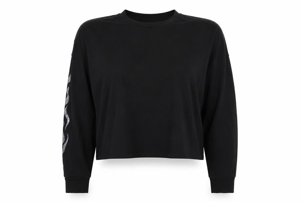 Front view of ASOS Women's Black Cropped Long Sleeve T-Shirt