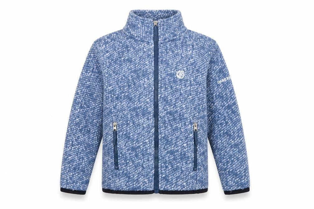 Front view of Dare 2b boys’ flecked blue jacket, size 5-6, years, zip closure