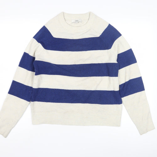 Marks and Spencer Women's Blue Stripe Pullover Jumper Size S