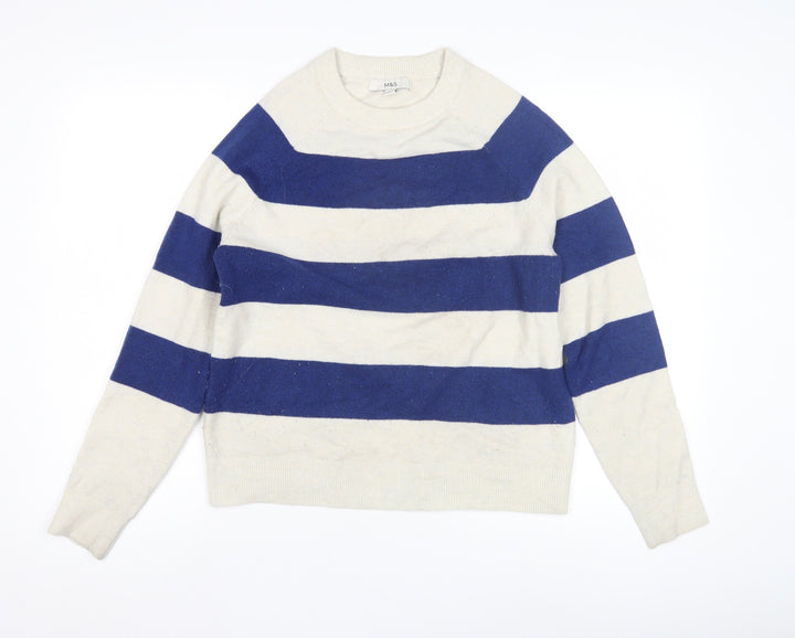 Marks and Spencer Women's Blue Stripe Pullover Jumper Size S