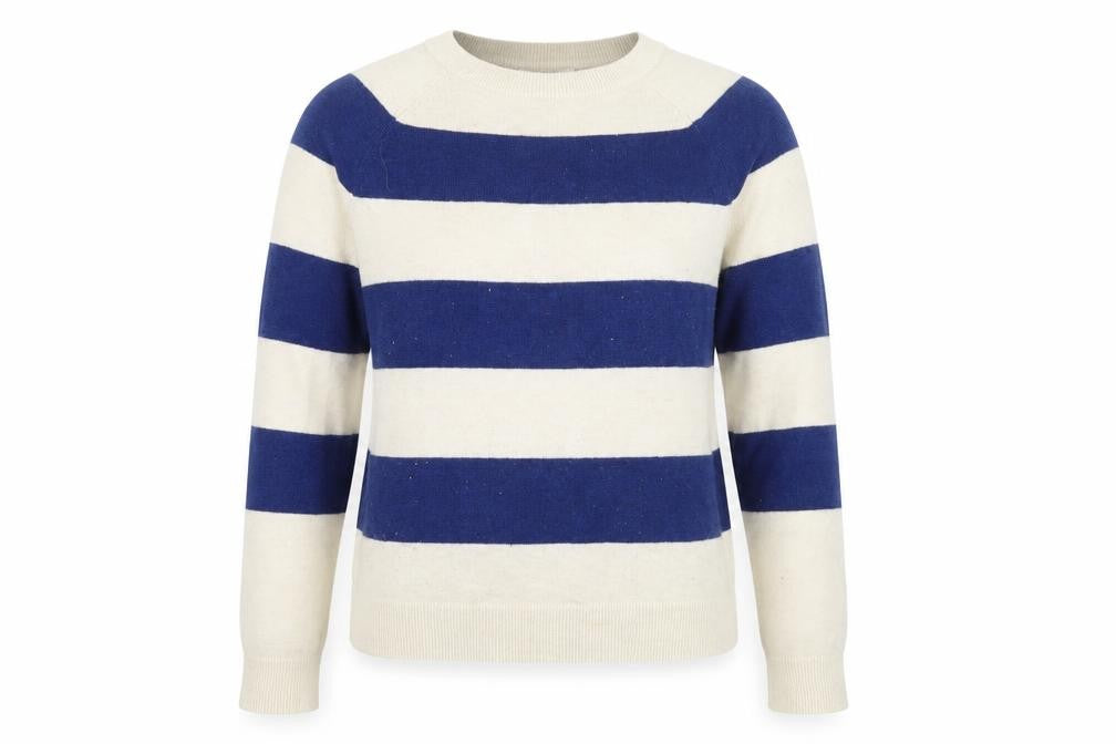 Front view of Marks & Spencer Women's Blue Stripe jumper, size S