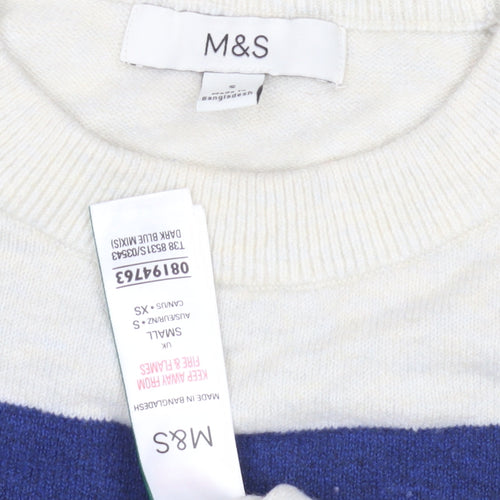 Marks and Spencer Women's Blue Stripe Pullover Jumper Size S