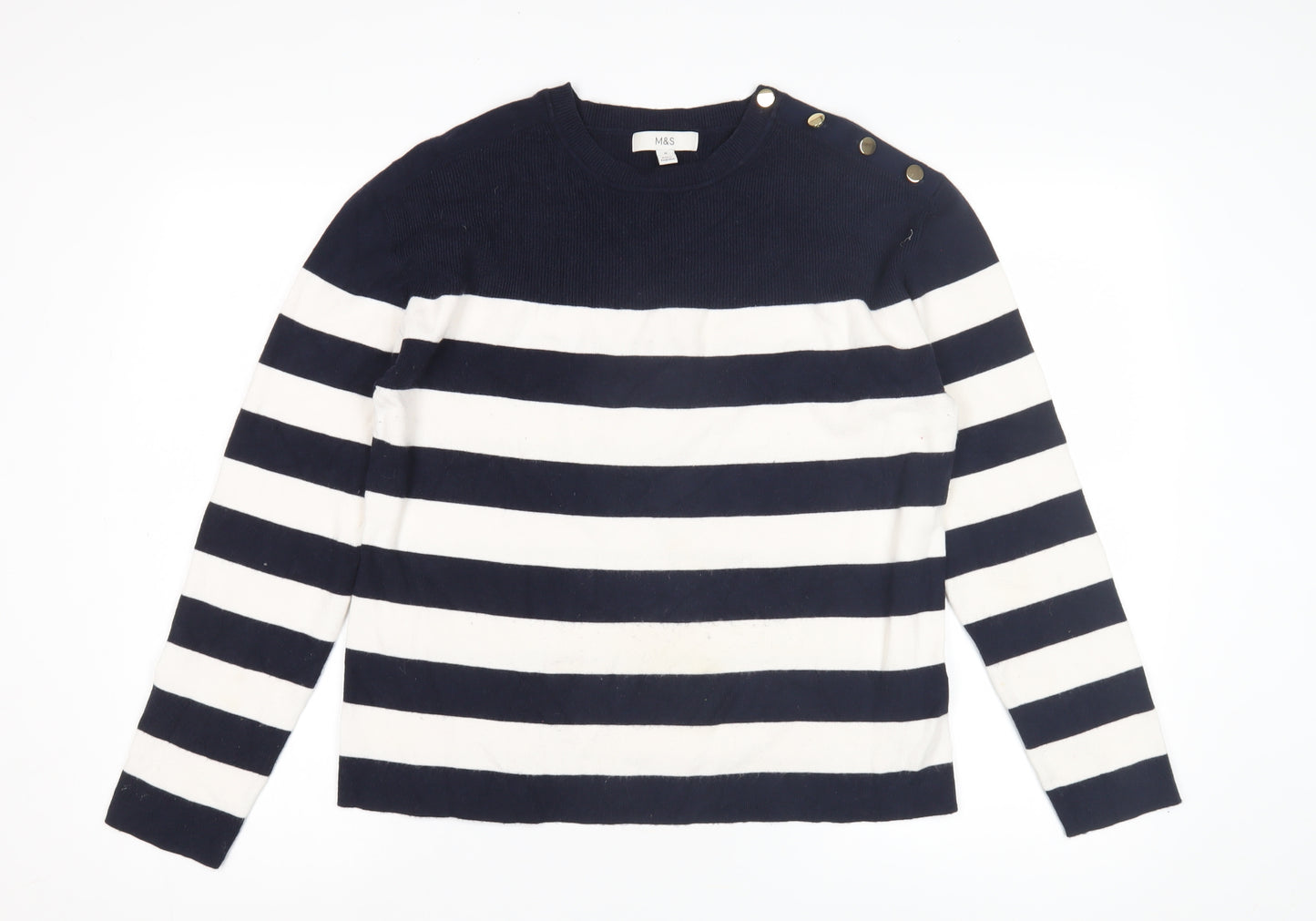 Marks and Spencer Women's Blue Striped Pullover Jumper M