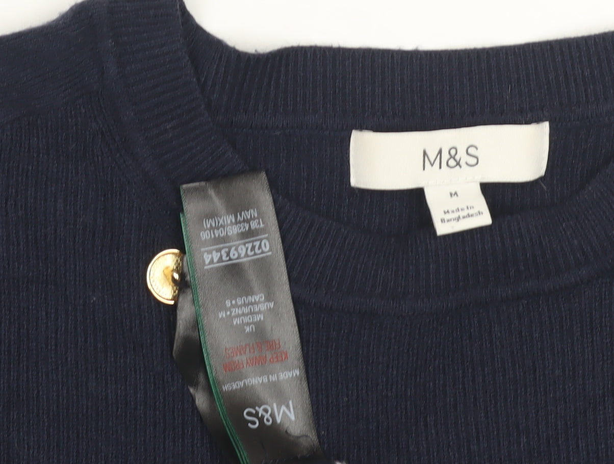 Marks and Spencer Women's Blue Striped Pullover Jumper M
