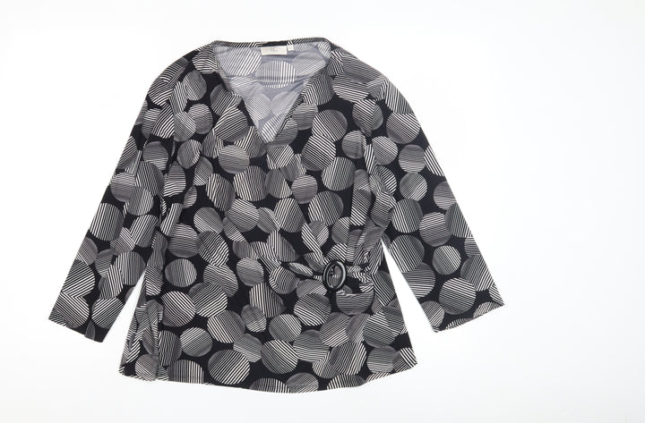 CC Women's Black XL Wrap Geometric Blouse
