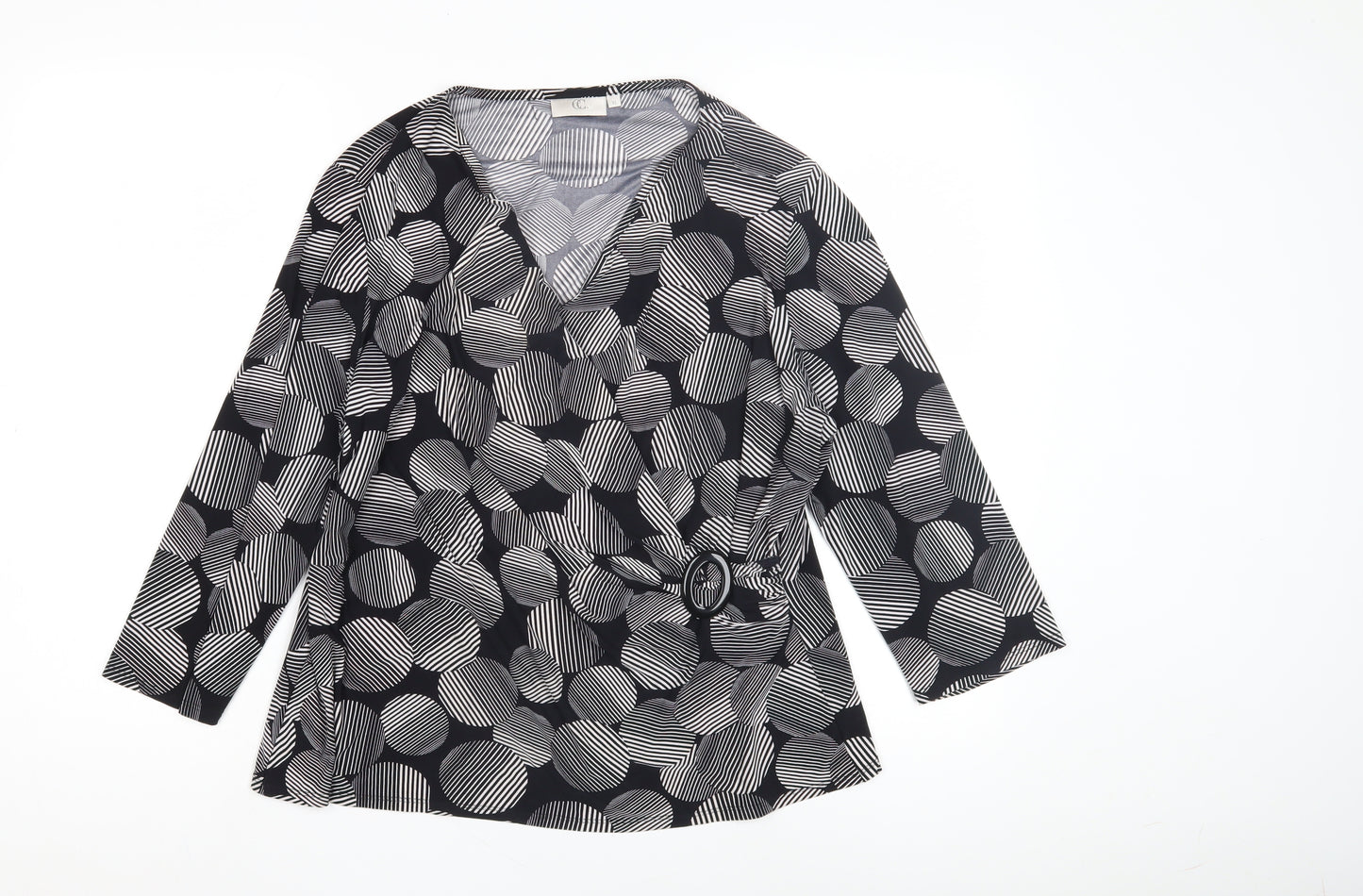 CC Women's Black XL Wrap Geometric Blouse