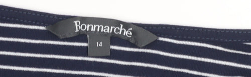 Bonmarché Women's Blue Striped T-Shirt 14 with Sequin Heart