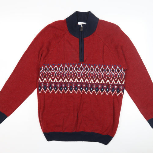 Cotton Traders Men's Red Argyle Pullover Jumper M