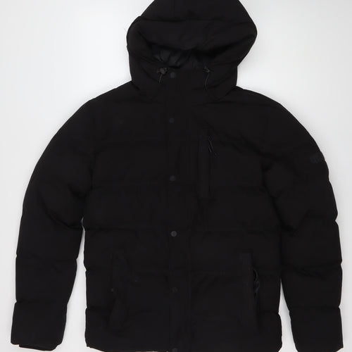STATUS Men's Black Puffer Jacket - S, Hooded Winter Style