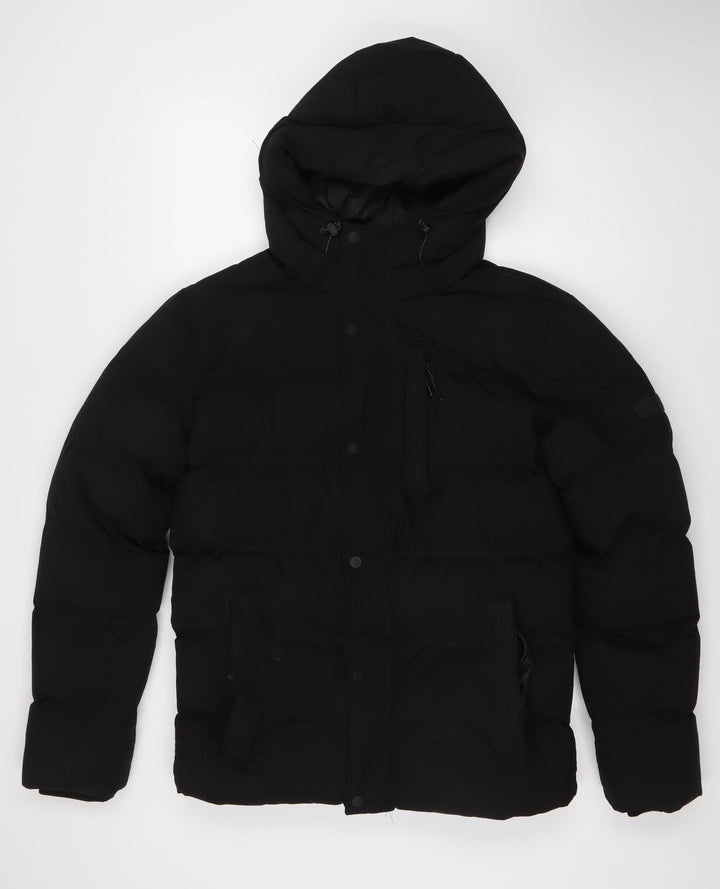 STATUS Men's Black Puffer Jacket - S, Hooded Winter Style