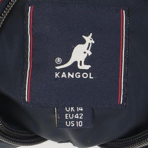 Kangol Women's Blue Puffer Jacket Size 14 Hooded Fur Trim