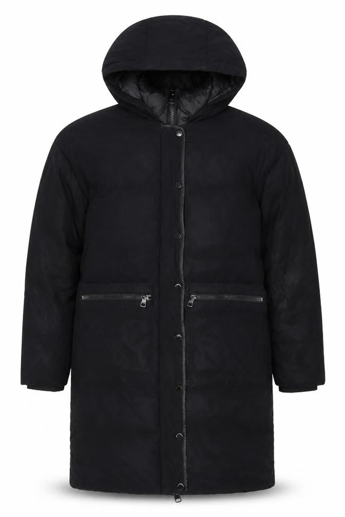 Front view of Calvin Klein Men's Black Puffer Jacket XS Hooded