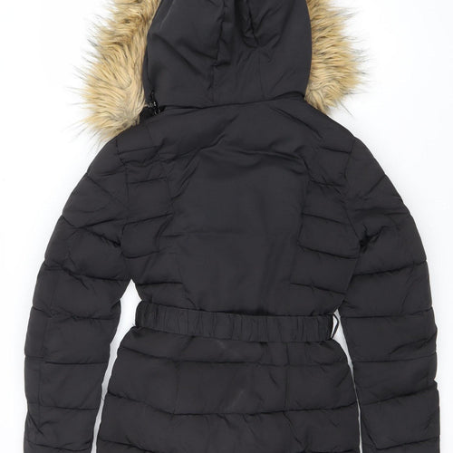 Warehouse Women's Black Puffer Jacket with Fur Hood Size 6