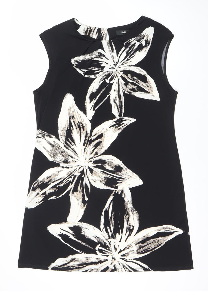 Wallis Black Floral Shift Dress, Size 10, Women's Party
