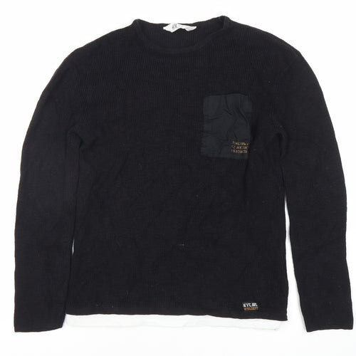 H&M Boys Black Pullover Jumper, Size 11 Years, Crew Neck