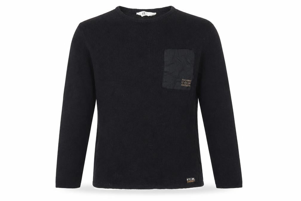 Front view of H&M boys’ black jumper, size 11, years, crew neck