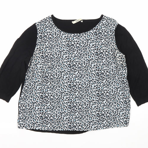 Oasis Women's Large Black Animal Print Blouse
