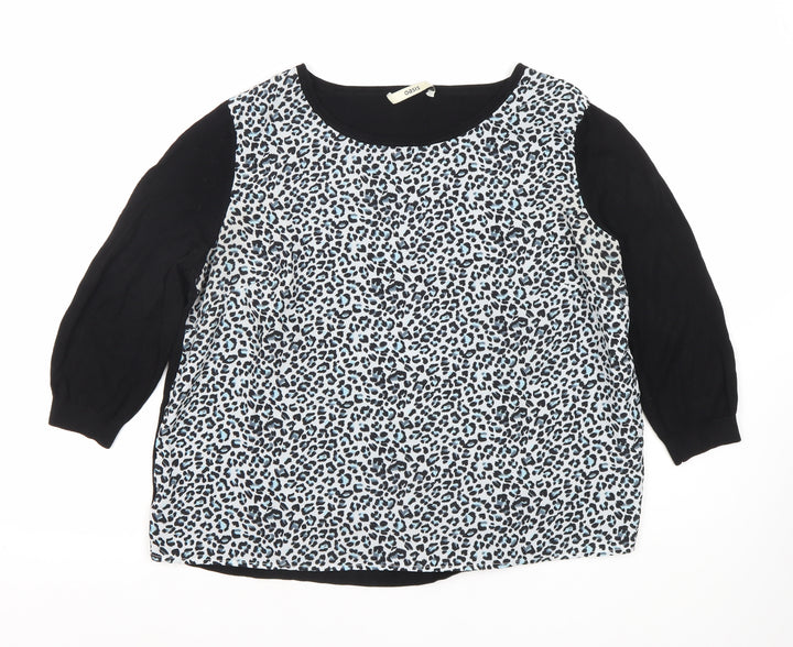 Oasis Women's Large Black Animal Print Blouse