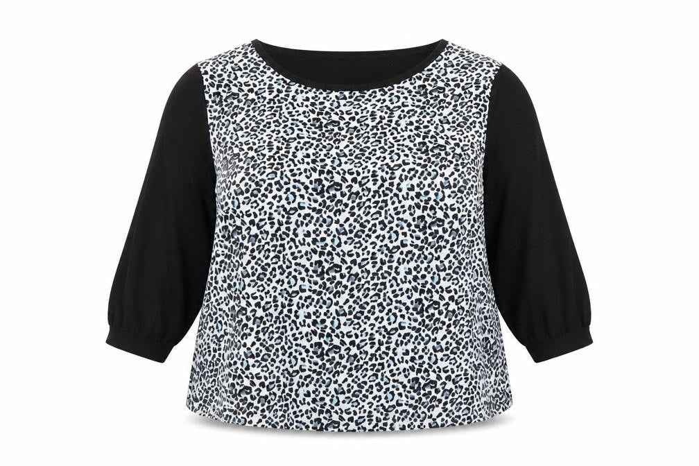 Front view of Oasis Women's Large Black Animal Print Blouse