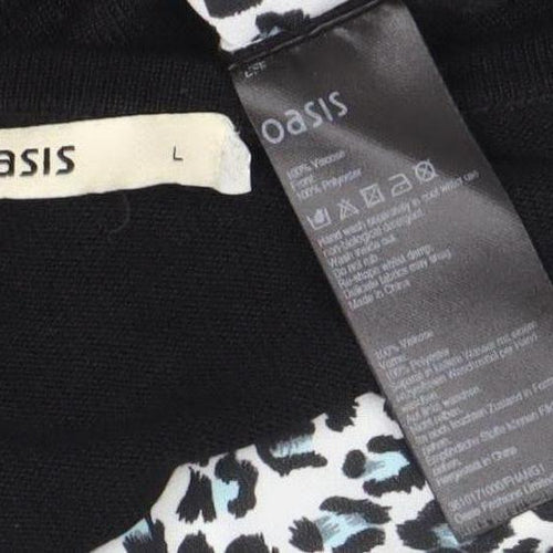 Oasis Women's Large Black Animal Print Blouse
