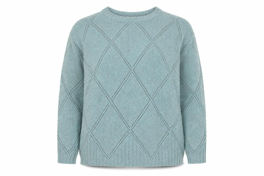 Front view of Bianco Blu Blue Women's XL Argyle Knit Jumper