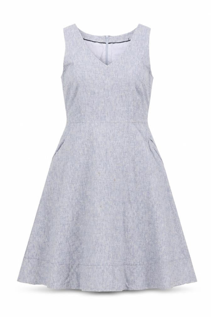 Boden Women's Grey A-Line Linen Blend Sleeveless Dress