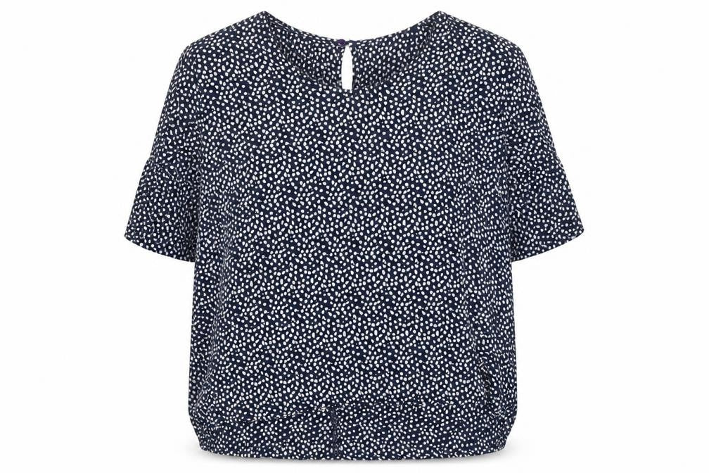 Front view of ICHI Women's Blue Polka Dot Blouse, size 12