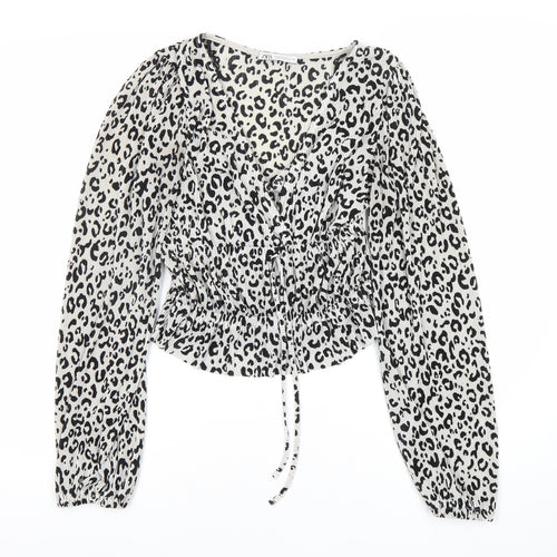 Zara Women's Cropped White Animal Print Blouse Size 4