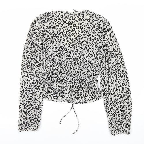 Zara Women's Cropped White Animal Print Blouse Size 4