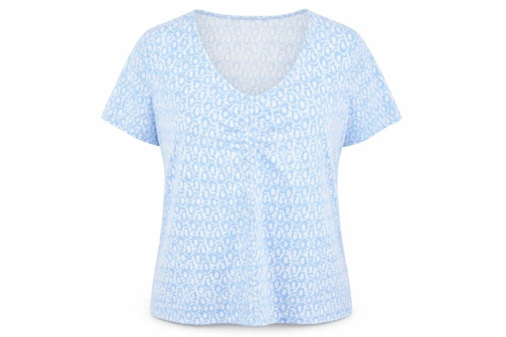Front view of Randy Berry Women's Blue Animal Print T-Shirt