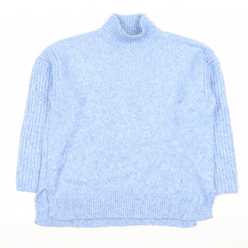 Marks and Spencer Women's Blue Mock Neck Jumper - L
