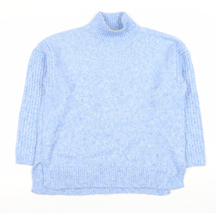Marks and Spencer Women's Blue Mock Neck Jumper - L
