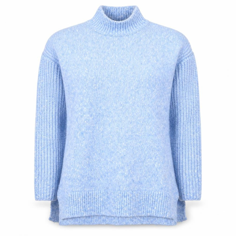 Front view of Marks & Spencer Women's Blue Mock Neck Jumper - L
