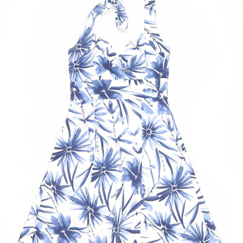 Wallis Women's Blue Floral A-Line Dress Size 10